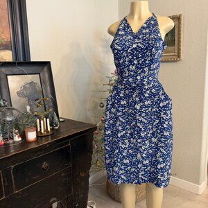 SHASON Inc 1987 sleeveless backless button front w/pockets SUMMER DRESS